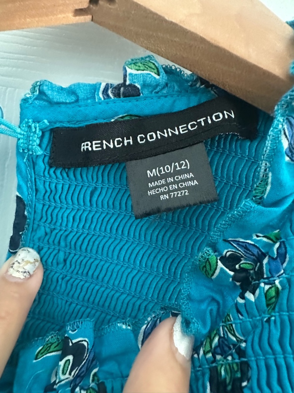French Connection Size 10-12 Teal Floral Smocked Sundress - Picture 3 of 3